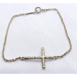 Tiffany & Co Picasso Silver Hammered Sideway Horizontal Cross Bracelet 6.75”